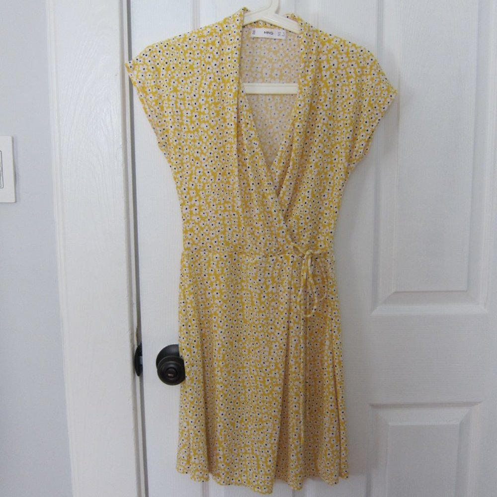 Mango Yellow Summer Sun Dress V Neck XS